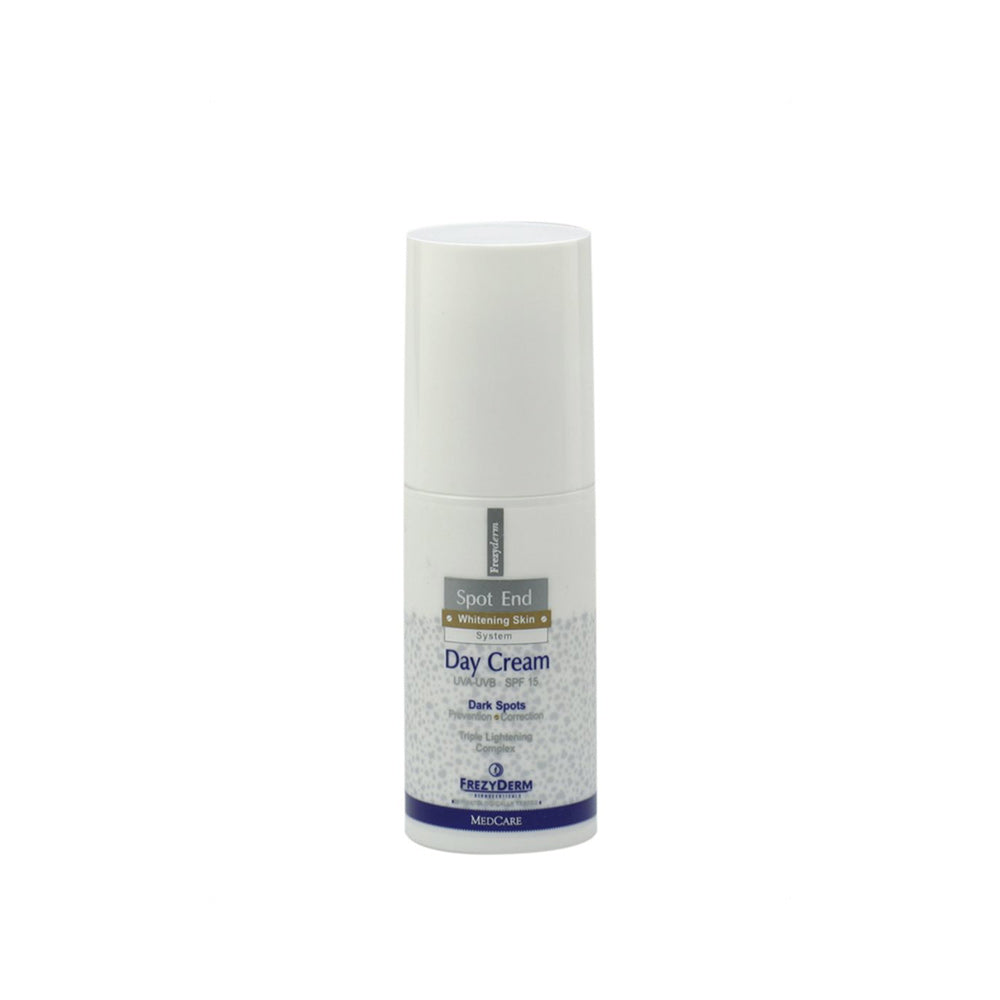 Frezyderm Spot End Day Cream SPF 15, 50ml – whitening cream for dark spots and sun protection, suitable for acne-prone skin.