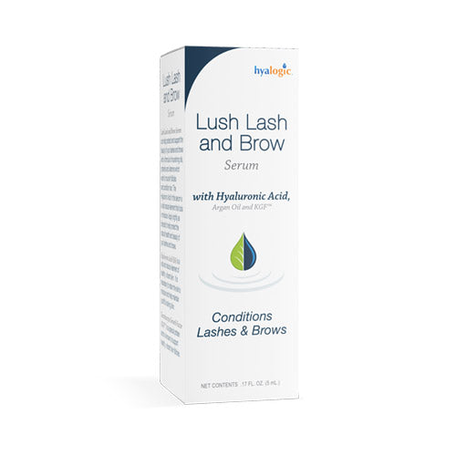 Hyalogic Lush Lash and Brow Serum, 6ml, with argan, coconut oil, and vitamin E for nourished lashes and brows.