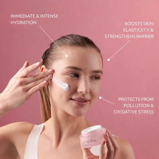 Hydrating face cream boosts skin elasticity strengthens barrier protects from pollution and oxidative stress