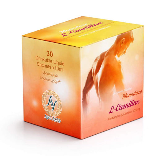 L-Carnitine 1000 mg Monodose 30 sachets liquid energy metabolism supplement packaging
