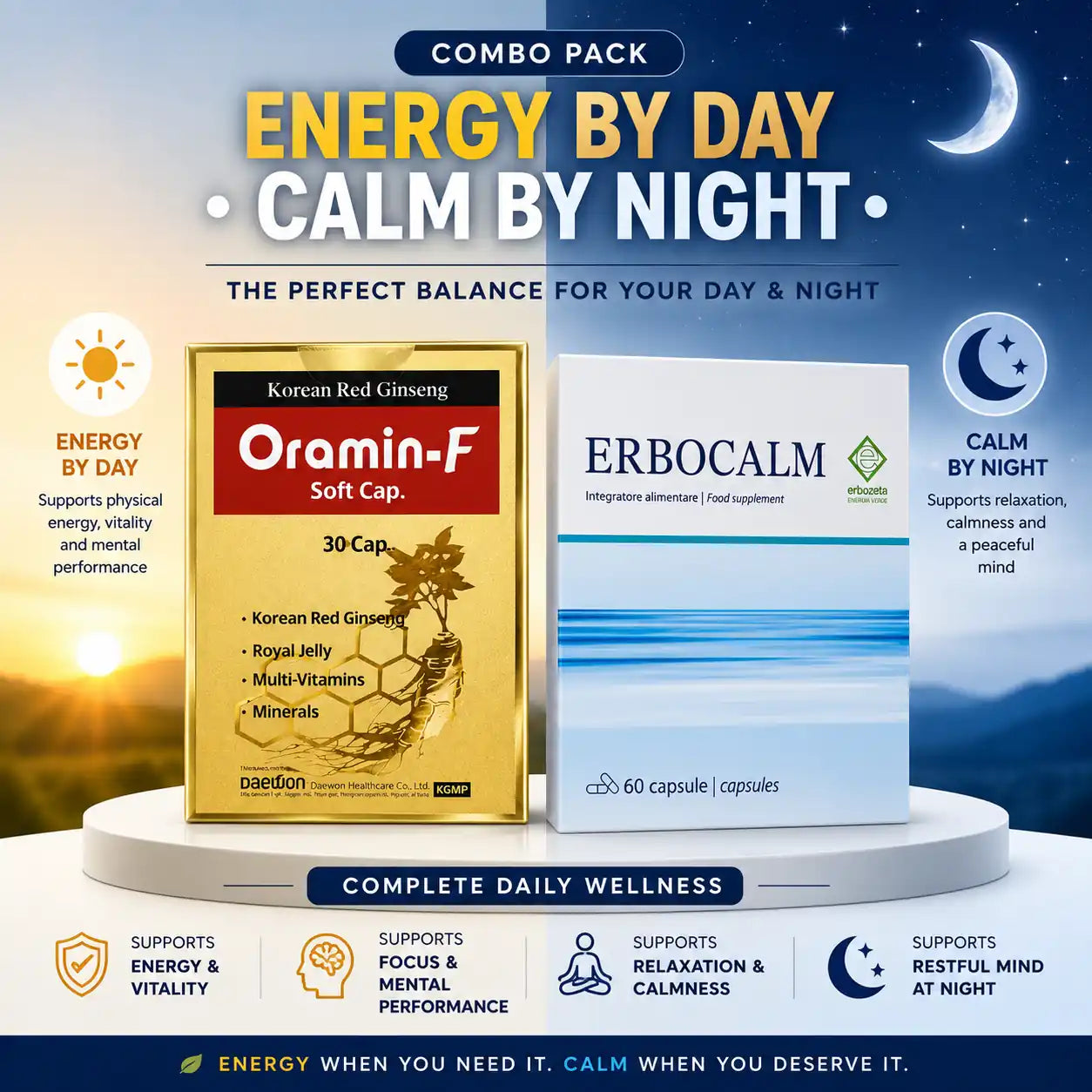 Energy by Day • Calm by Night Bundle | Oramin-F + ERBOCALM