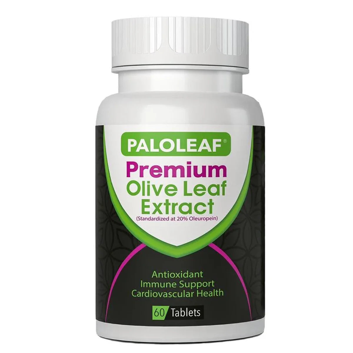 Paloleaf premium olive leaf extract supplement bottle standardized to 20 percent oleuropein 60 tablets