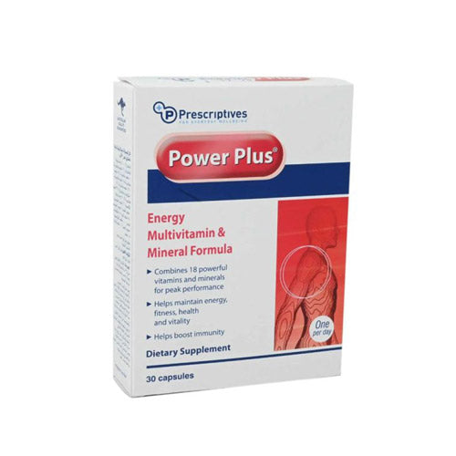 Power Plus Energy Multivitamin & Minerals Formula 30 capsules, daily supplement with 18 vitamins, minerals, and antioxidants for energy and health.