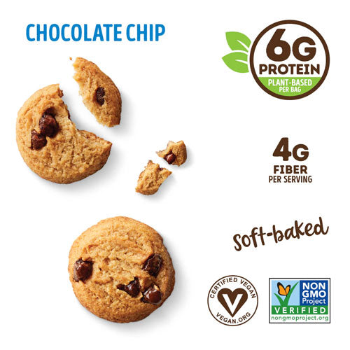 Fiber and protein content in Lenny & Larry's The Complete Crunchy Cookies Chocolate Chip, 6g plant-based protein and 4g fiber per serving.