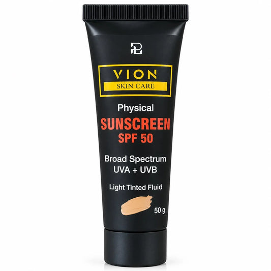 VION Physical Sunscreen SPF 50 Light Tinted Fluid Mineral Face Sunscreen 50g